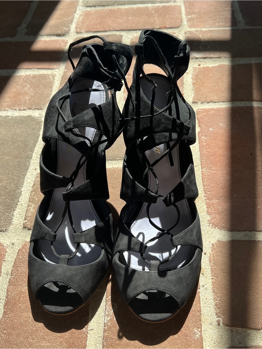 Delman Black Lace-Up Espadrille Heels